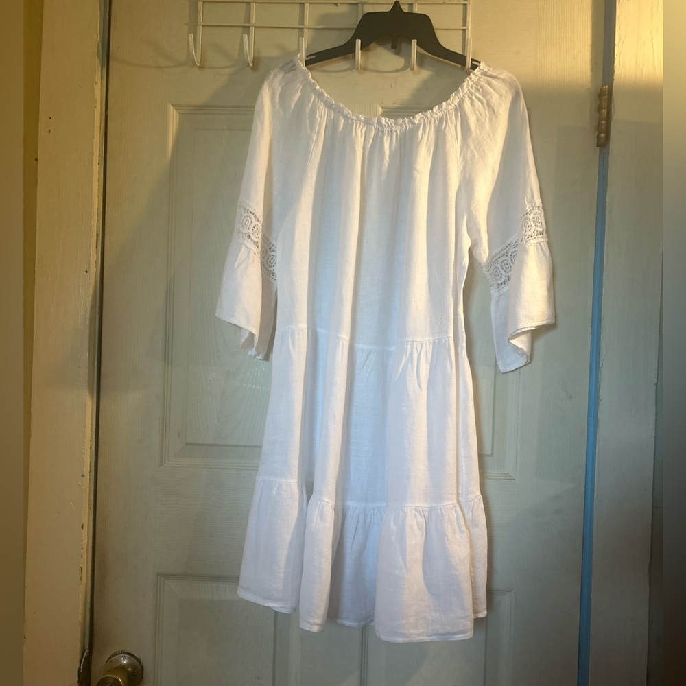 White Long Sleeve Peasant Dress - Women - Picture 6 of 10